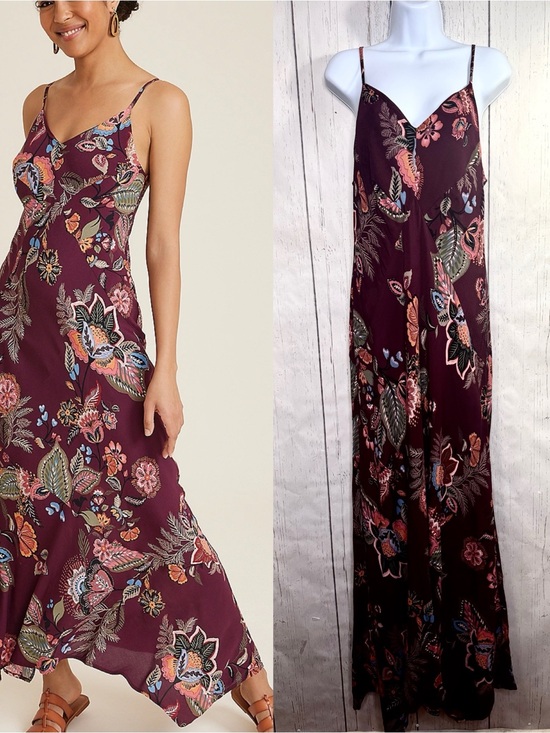 Maurices Dresses & Skirts - Maurices Burgundy Floral Maxi Dress Boho Cottagecore Slip Dress Whimsical M